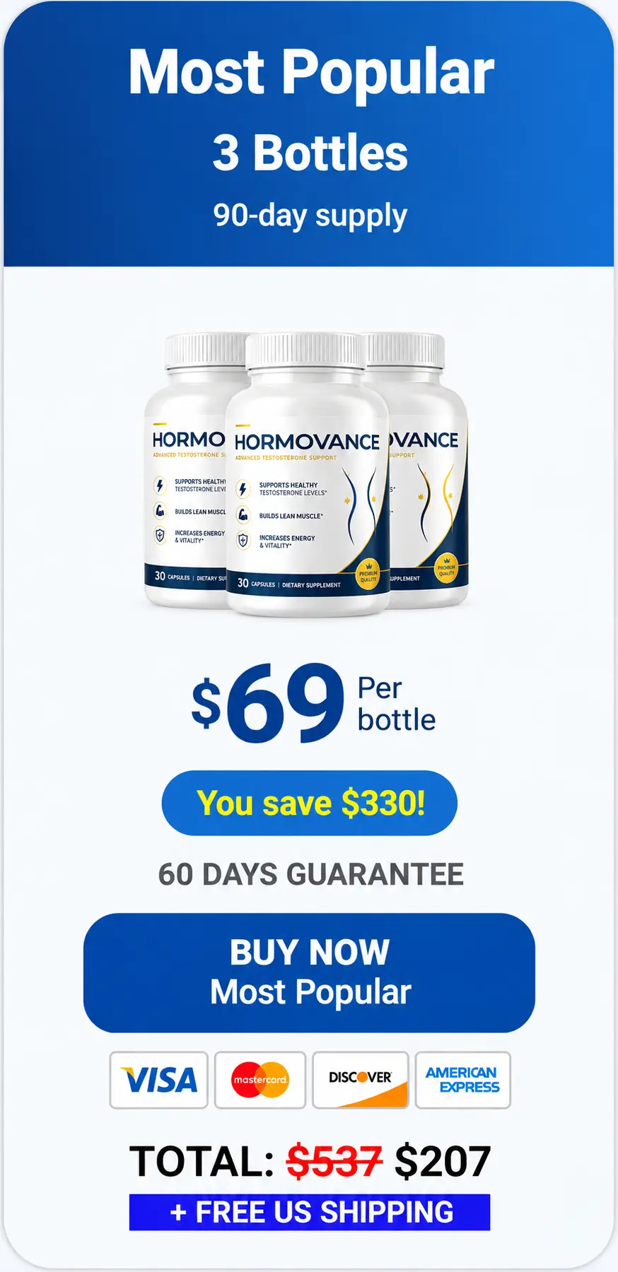 Hormovance 3-bottle most popular pack — 90-day supply with free shipping