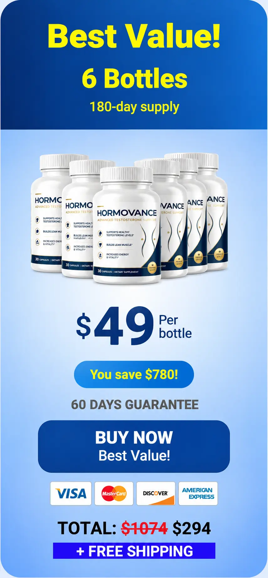 Hormovance 6-bottle best value pack — 180-day supply with free shipping and biggest savings